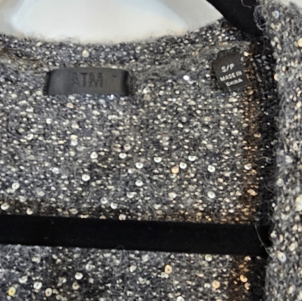 Atm size Small grey sequins wool button-down cardigan NWOT - Picture 3 of 4